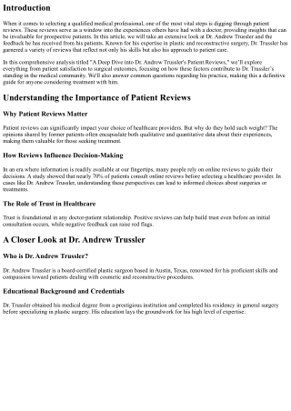 A Deep Dive into Dr. Andrew Trussler's Patient Reviews
