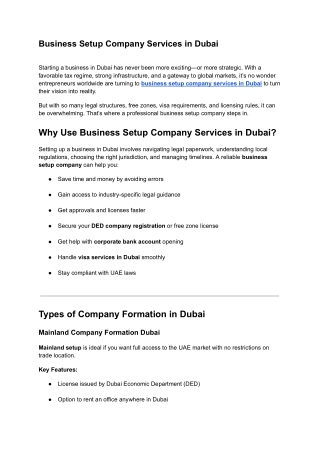 Business Setup Company Services in Dubai