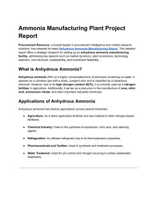 Ammonia Manufacturing Plant Project Report