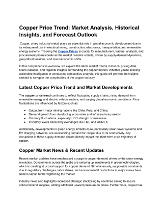 Copper Price Trend: Market Analysis, Historical Insights, and Forecast Outlook