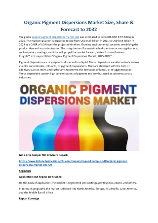 In-Depth Organic Pigment Dispersions Market Analysis and Forecast to 2032