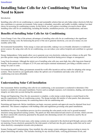 Installing Solar Cells for Air Conditioning What You Need to Know