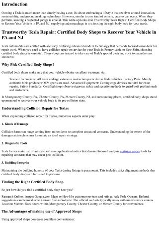 Trustworthy Tesla Repair: Certified Body Shops to Repair Your Vehicle in PA and