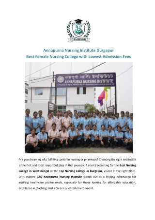 Annapurna Nursing Institute Durgapur Best Female Nursing College With Lowest Admission Fees