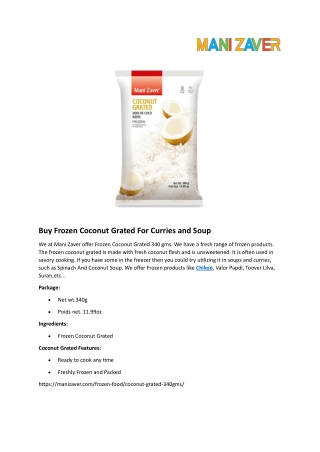 Buy Frozen Coconut Grated For Curries and Soup