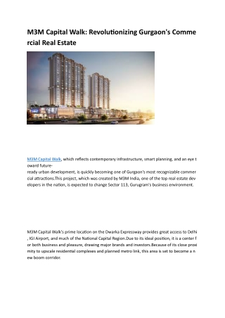 M3M Capital Walk: Premier Retail & Commercial Hub in Gurugram’s Sector 113