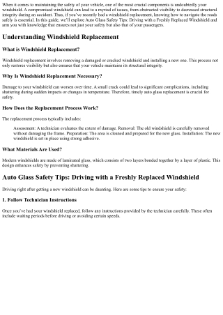 Auto Glass Safety Tips: Driving with a Freshly Replaced Windshield