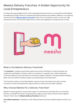 Meesho Delivery Franchise