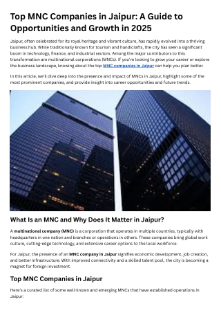 MNC Companies in Jaipur