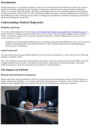 The Impact of Medical Malpractice on Patients and Healthcare Providers