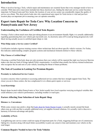 Pro Auto Repair for Tesla Autos: Why Location Concerns in Pennsylvania and New J