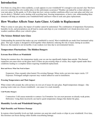 How Weather Affects Your Auto Glass: A Guide to Replacement