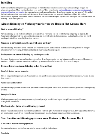 Airconditioning en Verkoopwaarde van uw Huis in Het Groene Hart