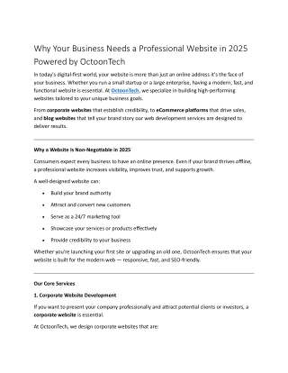 Why Your Business Needs a Professional Website in 2025 Powered by OctoonTech
