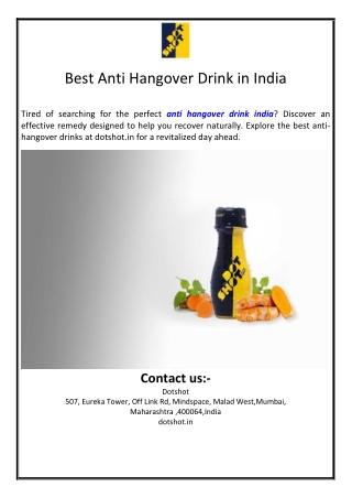 Best Anti Hangover Drink in India