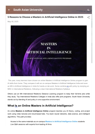 5 Reasons to Choose a Masters in Artificial Intelligence Online in 2025