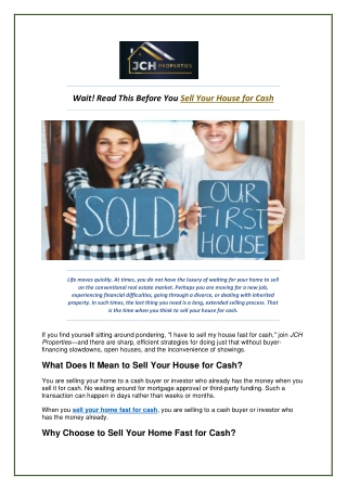 Wait! Read This Before You Sell Your House for Cash
