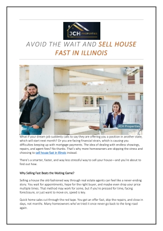 Avoid the Wait and Sell House Fast In Illinois