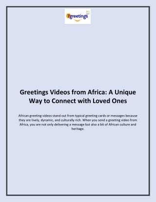 Greetings Videos from Africa A Unique Way to Connect with Loved Ones