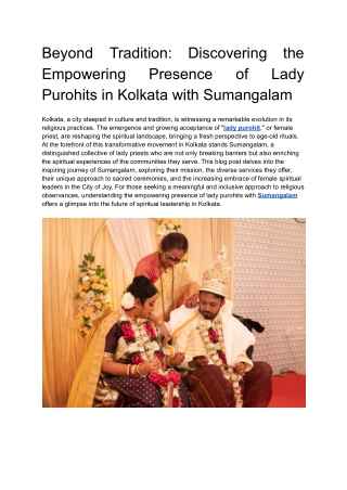 Discovering the Empowering Presence of Lady Purohits in Kolkata