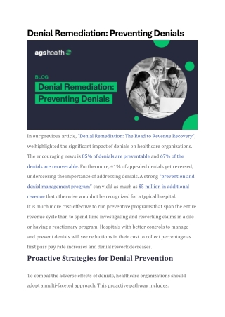 Denial Remediation - Preventing Denials