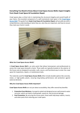 Everything You Need to Know About Crawl Space Access Wells- Expert Insights from Hawk Crawl Space & Foundation Repair
