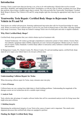 Trustworthy Tesla Repair: Certified Body Shops to Rejuvenate Your Vehicle in PA