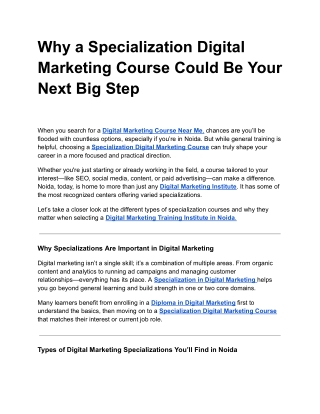 Why a Specialization Digital Marketing Course Could Be Your Next Big Step