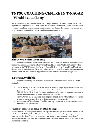 TNPSC COACHING CENTRE IN T-NAGAR - Weshineacademy