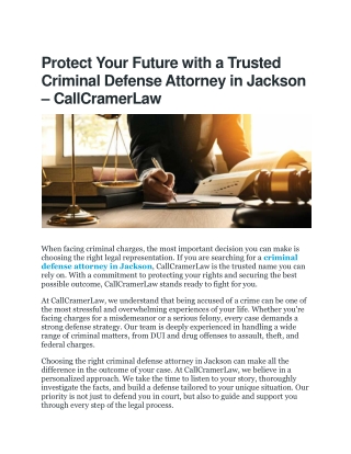 Trusted Criminal Defense Attorney in Jackson – CallCramerLaw