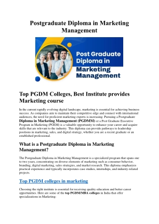 Postgraduate Diploma in Marketing Management