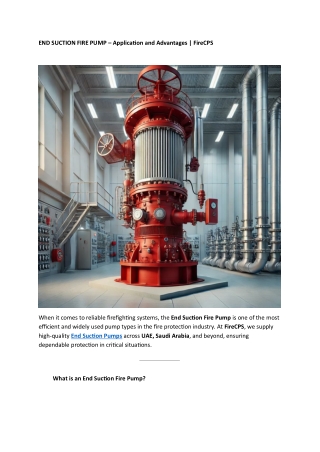 END SUCTION FIRE PUMP – Application and Advantages