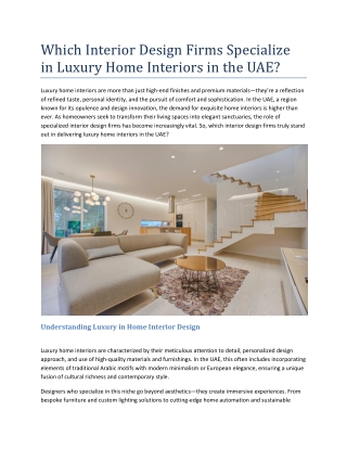 Which Interior Design Firms Specialize in Luxury Home Interiors in the UAE