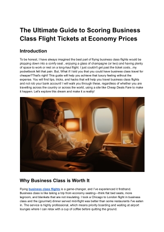 The Ultimate Guide to Scoring Business Class Flight Tickets at Economy Prices