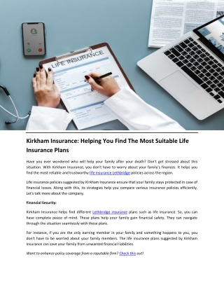 Kirkham Insurance: Helping You Find The Most Suitable Life Insurance Plans