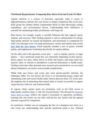 Nutritional Requirements_ Comparing Race Horse Feed and Exotic Pet Diets