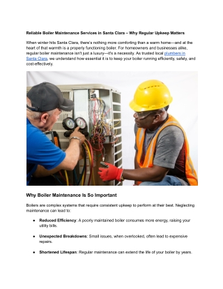 Reliable Boiler Maintenance Services in Santa Clara – Why Regular Upkeep Matters