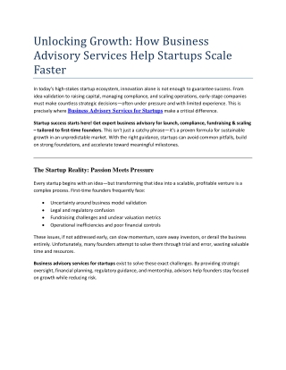 Unlocking Growth: How Business Advisory Services Help Startups Scale Faster
