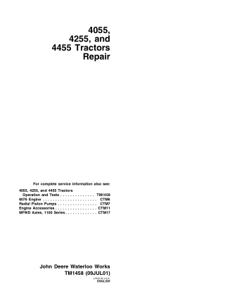 John Deere 4455 Tractor Service Repair Manual Instant Download (TM1458 and TM1459)