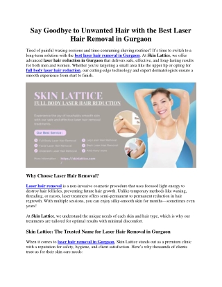 Say Goodbye to Unwanted Hair with the Best Laser Hair Removal in Gurgaon
