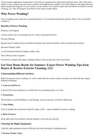 Get Your Home Ready for Summer: Expert Power Washing Tips from Renew & Restore E