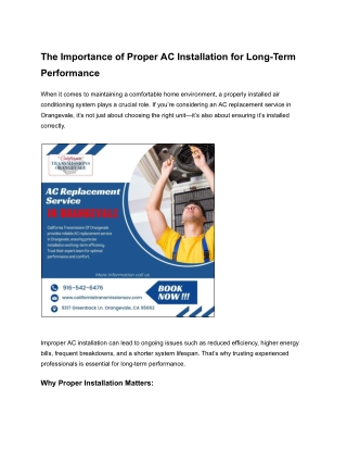 The Importance of Proper AC Installation for Long-Term Performance