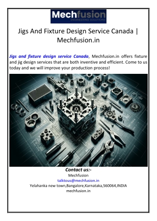 Jigs And Fixture Design Service Canada | Mechfusion.in