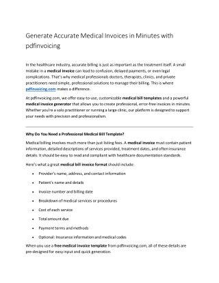 Generate Accurate Medical Invoices in Minutes with pdfinvoicing