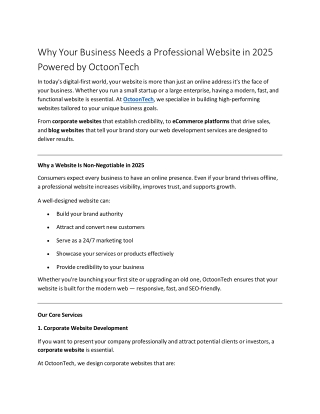 Why Your Business Needs a Professional Website in 2025 Powered by OctoonTech
