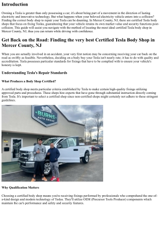 Get Back while driving: Locating the Best Certified Tesla Body Shop in Mercer Co