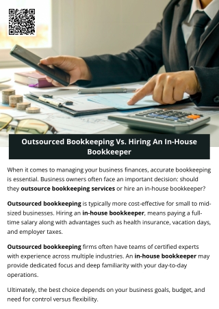 Outsourced Bookkeeping Vs. Hiring An In-House Bookkeeper