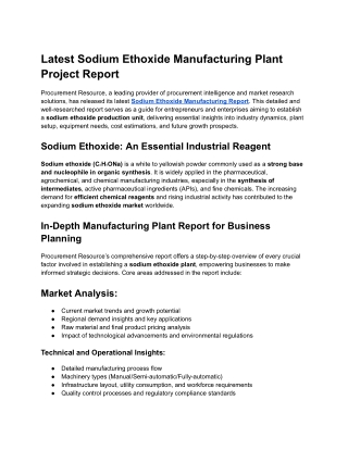 Latest Sodium Ethoxide Manufacturing Plant Project Report