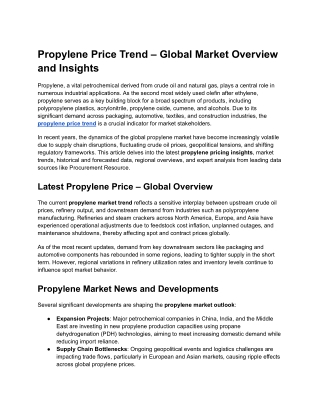 Propylene Price Trend – Global Market Overview and Insights