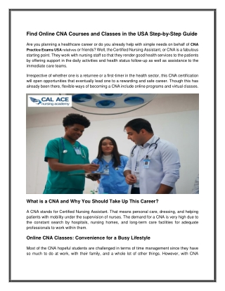 Find CNA Classes Online Near You – Accredited USA Programs